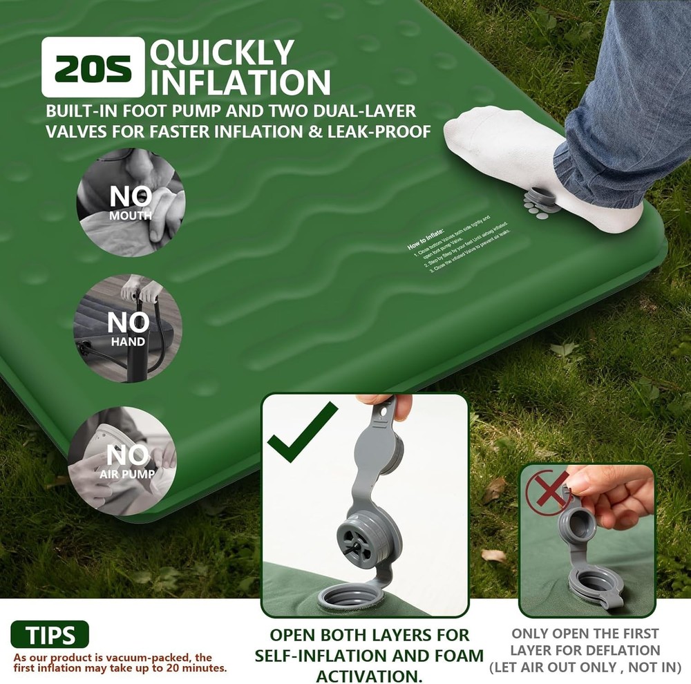 Memory Foam Sleeping Pad with Built-in Pump 9.5 R-Value Compact Camping Mat G...