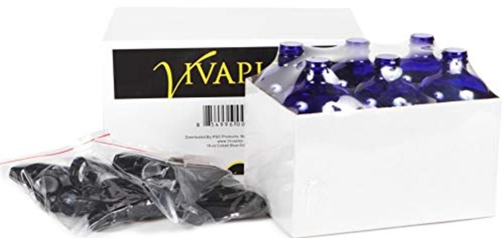 , 6, Large, 16 oz, Empty, Cobalt Blue Glass Spray Bottles with Black Trigger