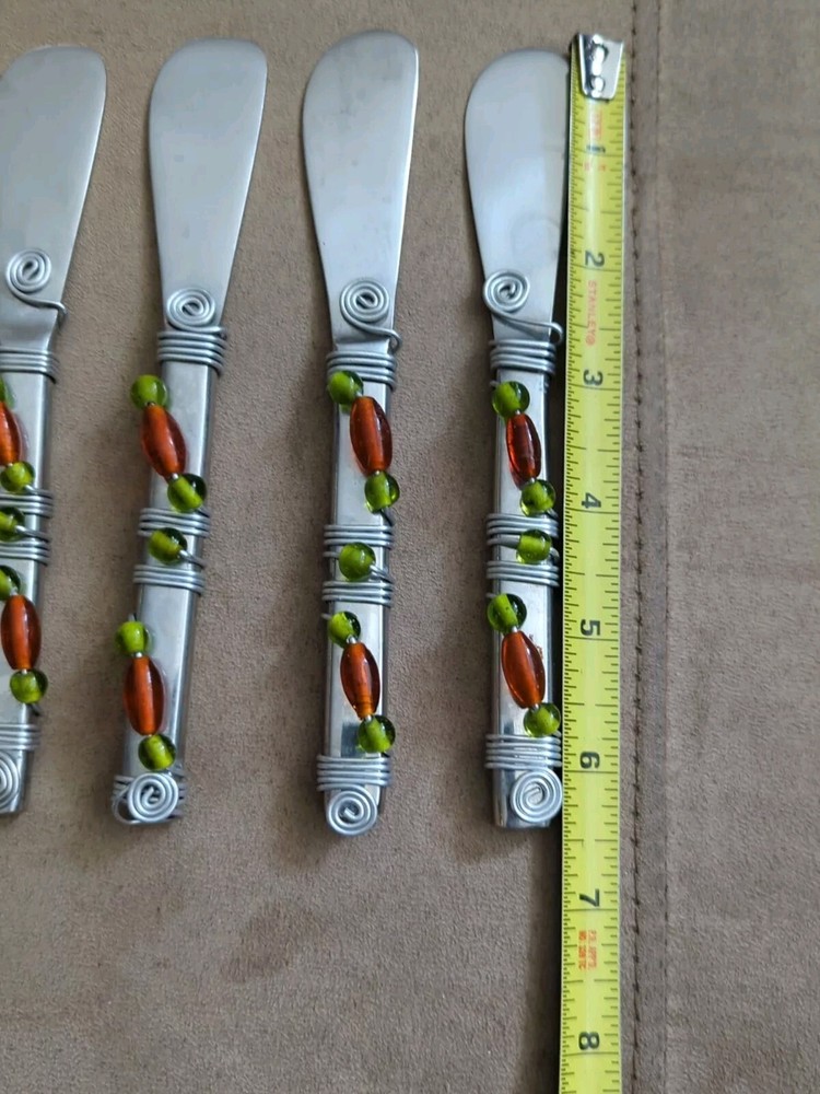 Knife Spreaders with Decorative Beaded Scroll Wire Handles Stainless Steel 4 Pc.