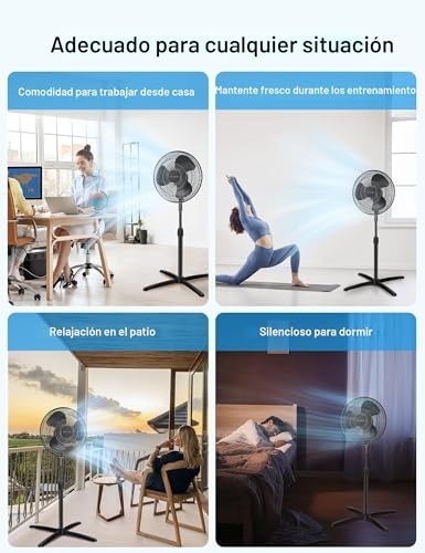 PELONIS Oscillating Pedestal Fan 16 Inch Adjustable Height Portable Black