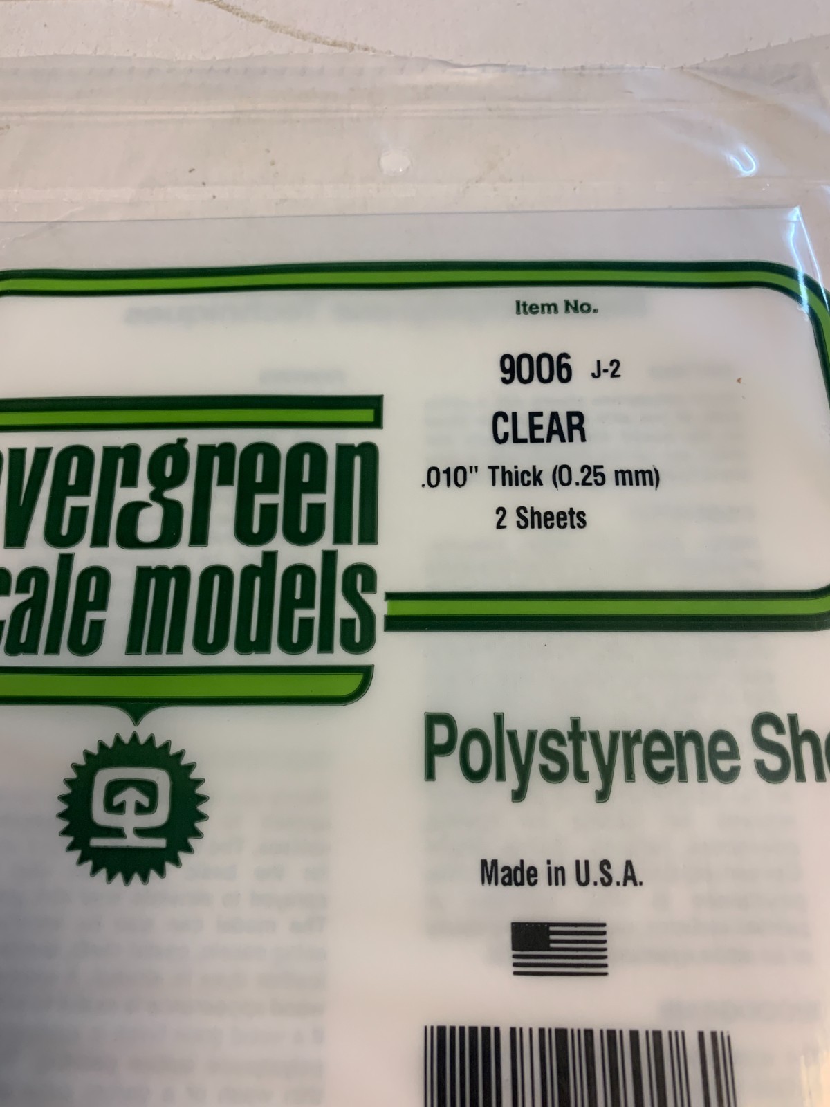 Evergreen Styrene Sheet Plastic .010 Clear #9005 12" x 6"