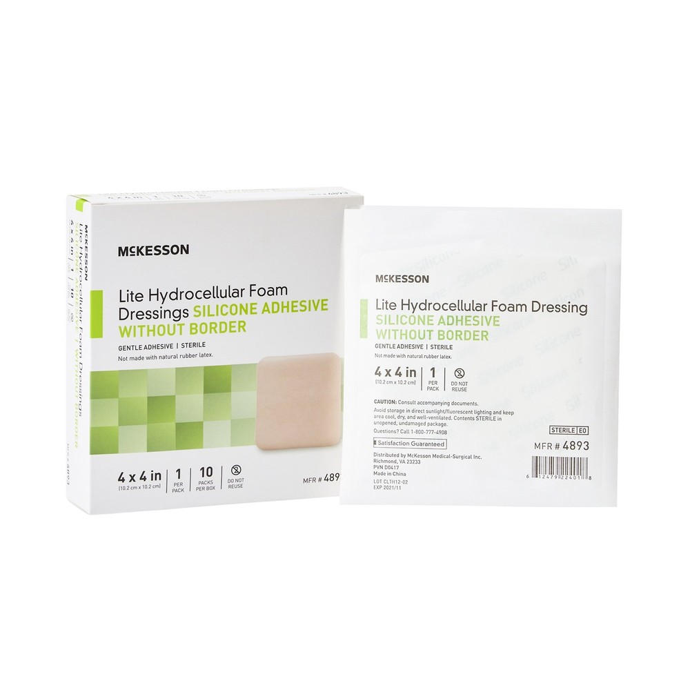 McKesson Lite Thin Foam Dressing 4 x 4" Square No Border 10 per Box