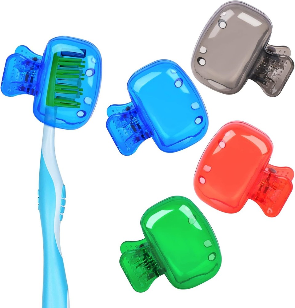 4 Pack Travel Toothbrush Head Covers Blue, Green, Grey, Red