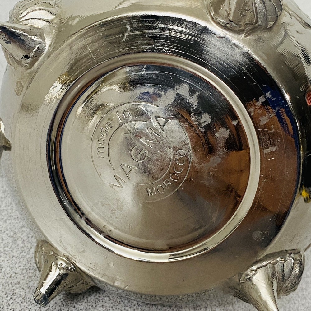 Vtg MAGMA SILVER PLATED TEA POT TURKISH COFFEE POT MADE IN MOROCCO Red Disk