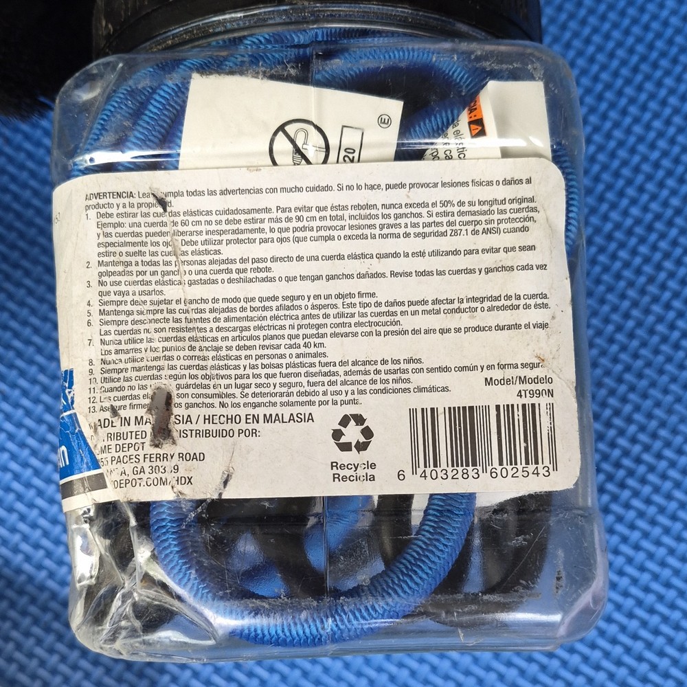 HDX 4-Pack 36 in Blue Bungee Cords Plastic Hooks Rubber Nylon