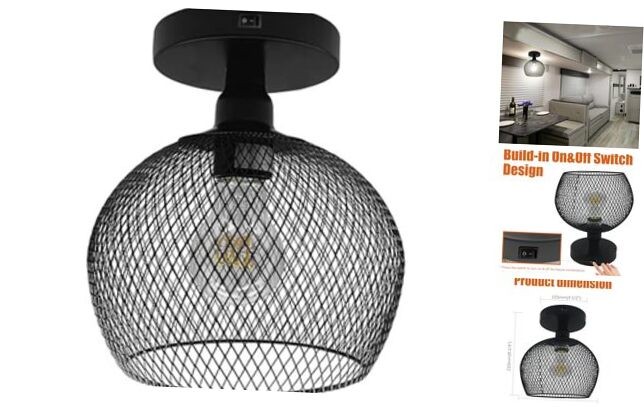 12V 7inch RV Pendant Dining Table Light with Replaceable Bulb (1 X E26 Bulb
