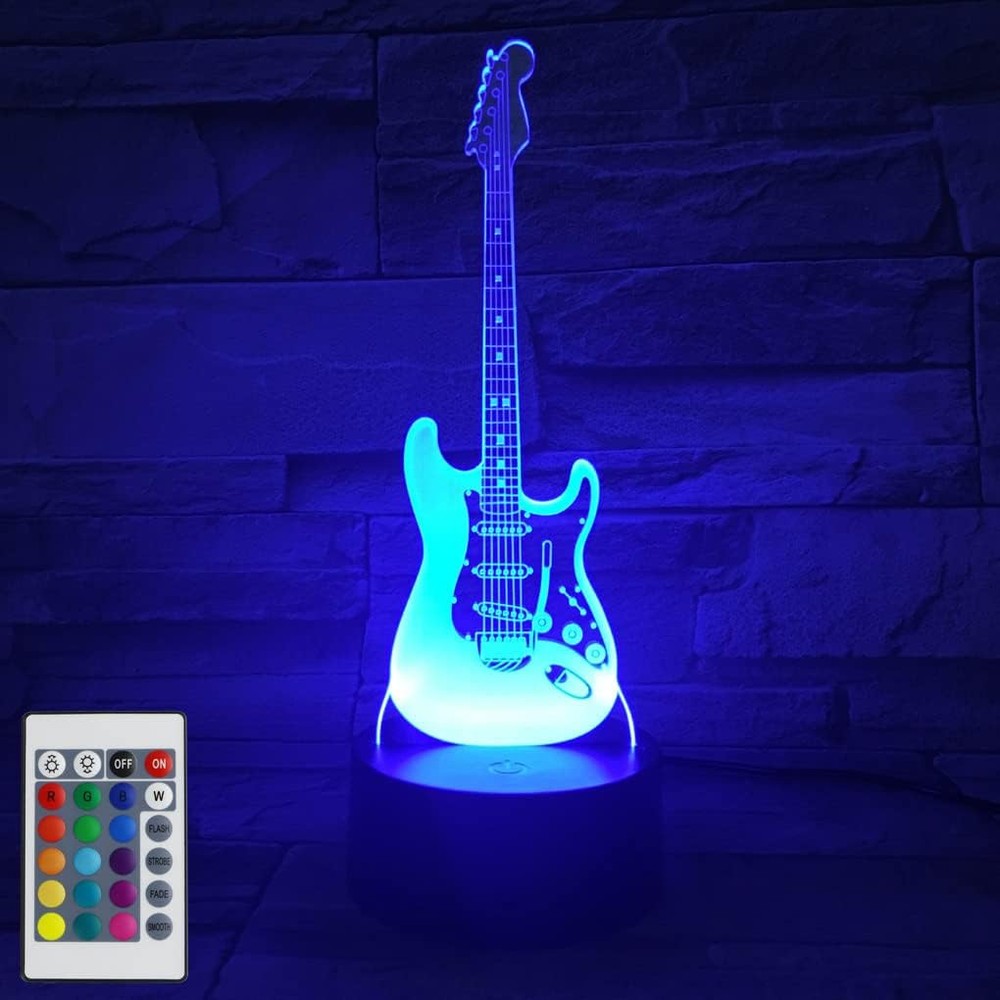 AZIMOM 3D Illusion Lamp Electric Guitar Remote Electguitar, Multicolor