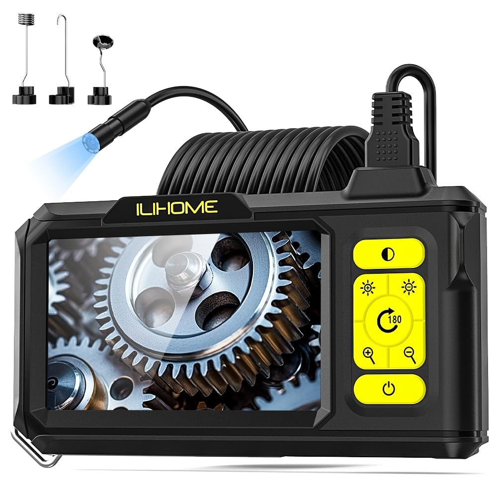 4.3" Inspection Camera with 8 Adjustable LEDs & 360° Hook for Blind Spot Viewing