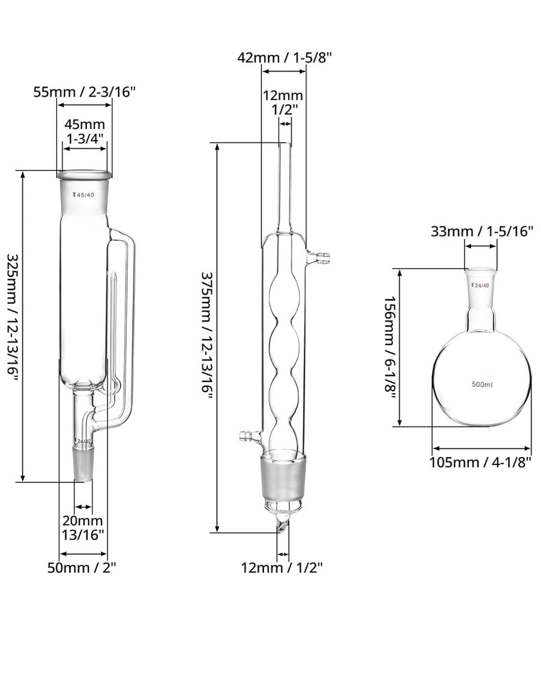 Durable Borosilicate Glass Soxhlet Extractor Set - 500ml Capacity & 45/40 Joints