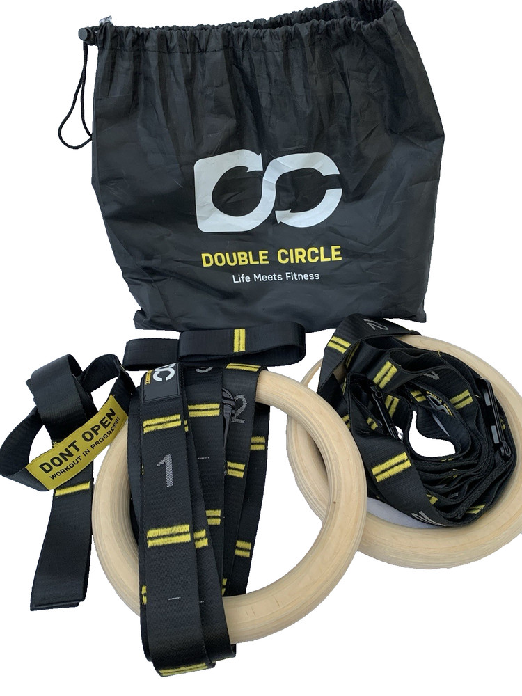 Double Circle Wood Gymnastics Rings with Quick Adjust Numbered Straps