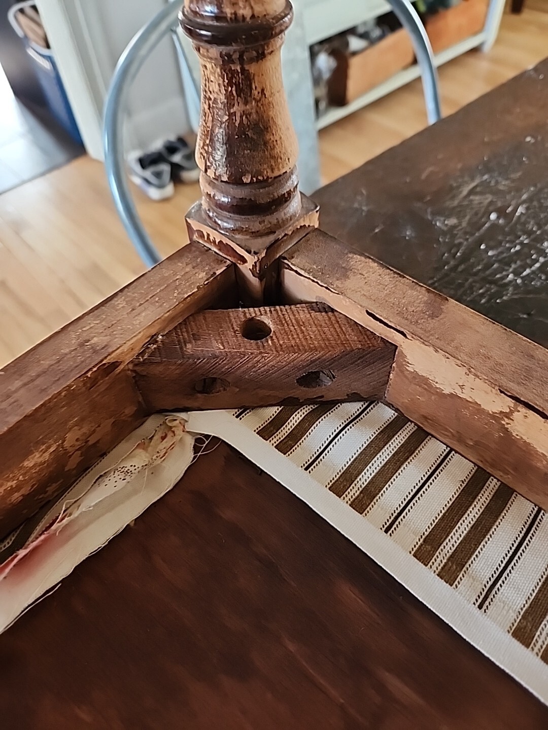 Vintage Wood Vanity Stool Chair 22" x 14" x 18" Upholstered Seat