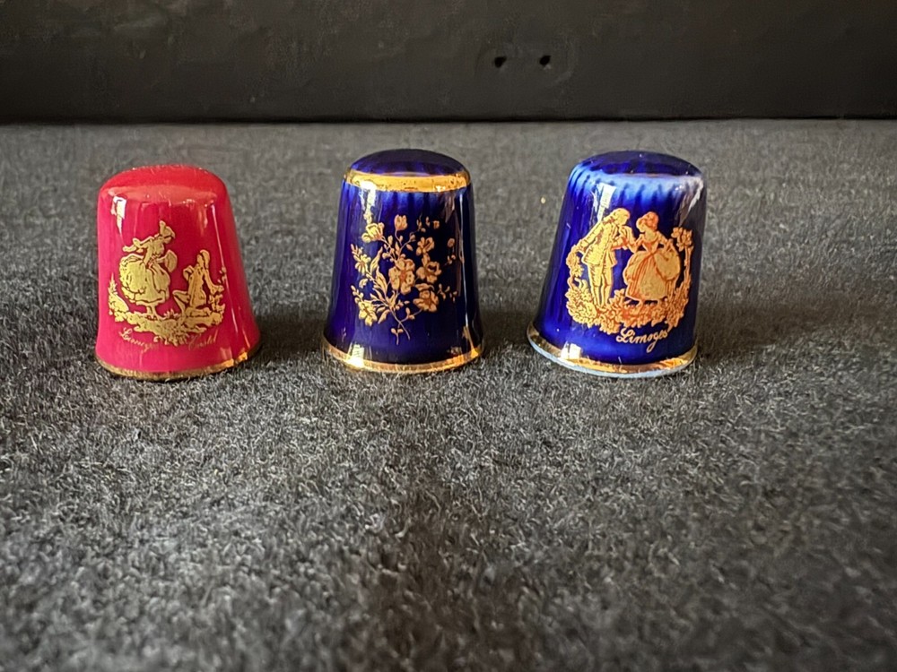 Limoges thimbles 2 blue, 1 pink
