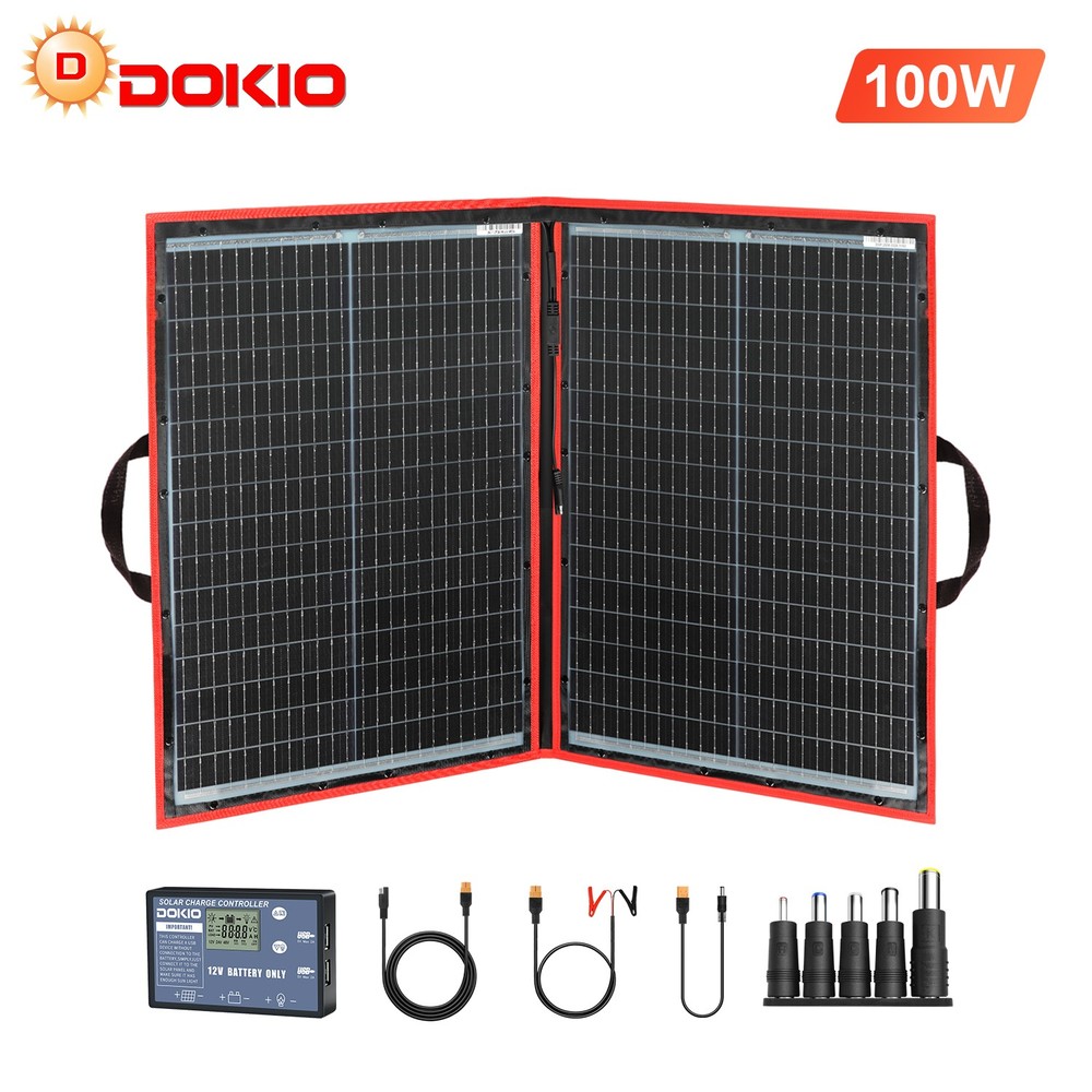Dokio 100W 12v Foldable Solar Panel Kit Monocrystalline Portable Camping RV Boat