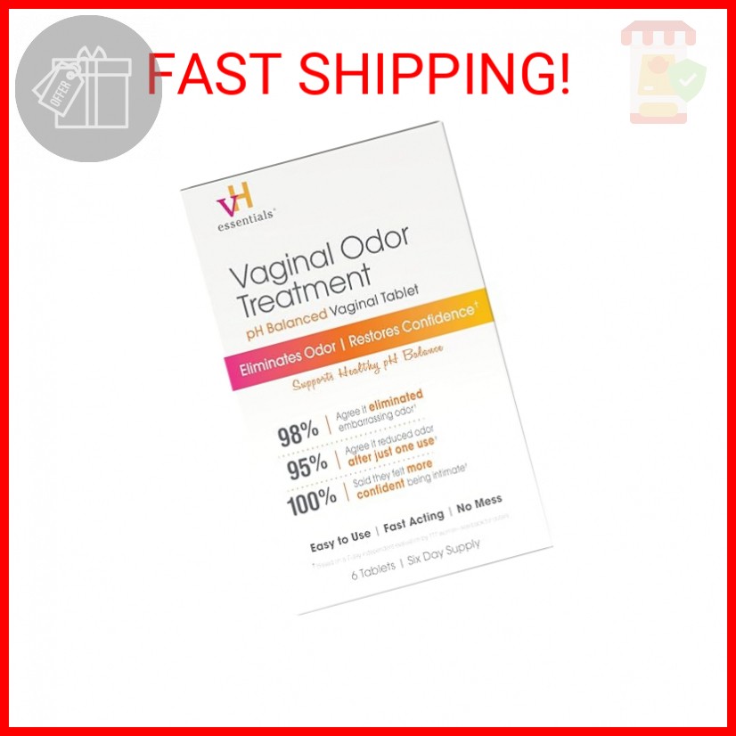 vH essentials Vaginal Odor Treatment - pH Balanced Vaginal Suppositories - 6 Tab