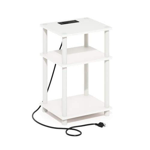 Just 3-Tier Turn-N-Tube Open Storage Side Table, End Table with USB and Type