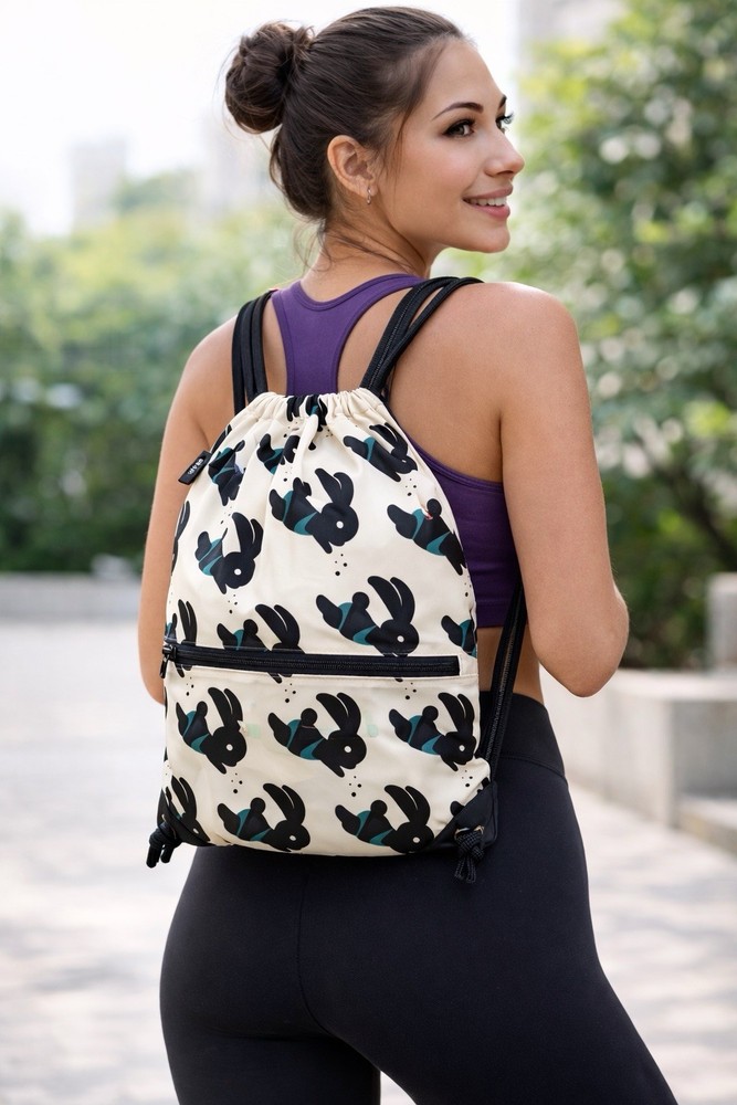 Cute Bunny Drawstring Backpack Gym Bag  Lightweight Sackpack Travel Unisex