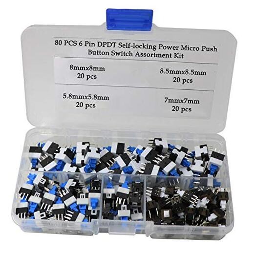 80 Pcs 6 Pin DPDT Self-Locking Power Micro Push Button Switches(5.8X5.8mm