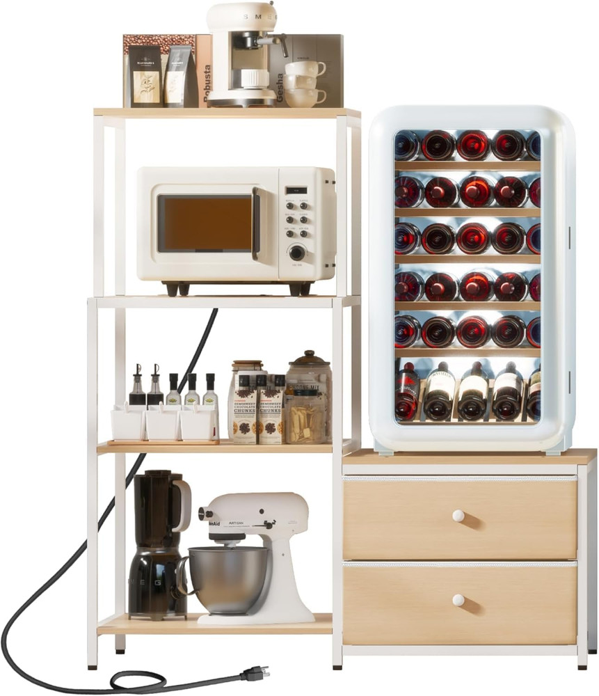 Compact Mini Fridge Stand with Storage and Power Outlet, 4-Tier Design