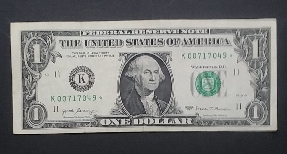1 US OFF CENTER PRINT Star Note.2017 K00717049 * Circulated