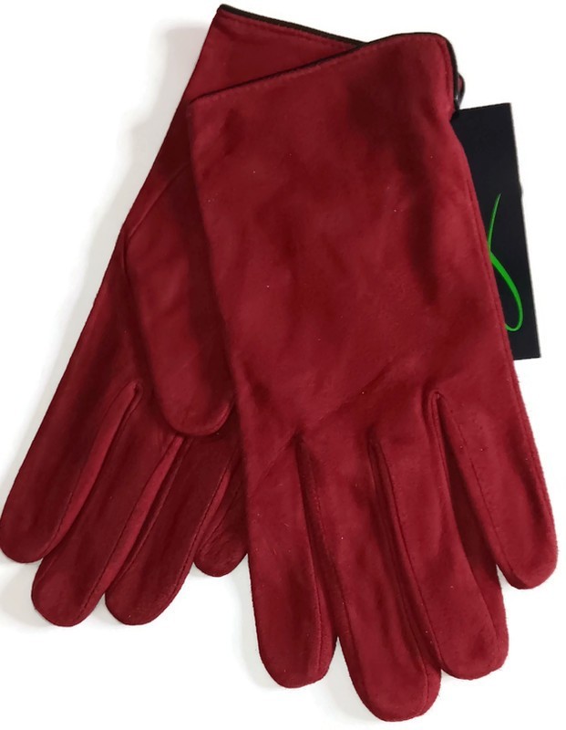 Women's. Suede Leather Gloves, .MERLOT, Medium,  NEW