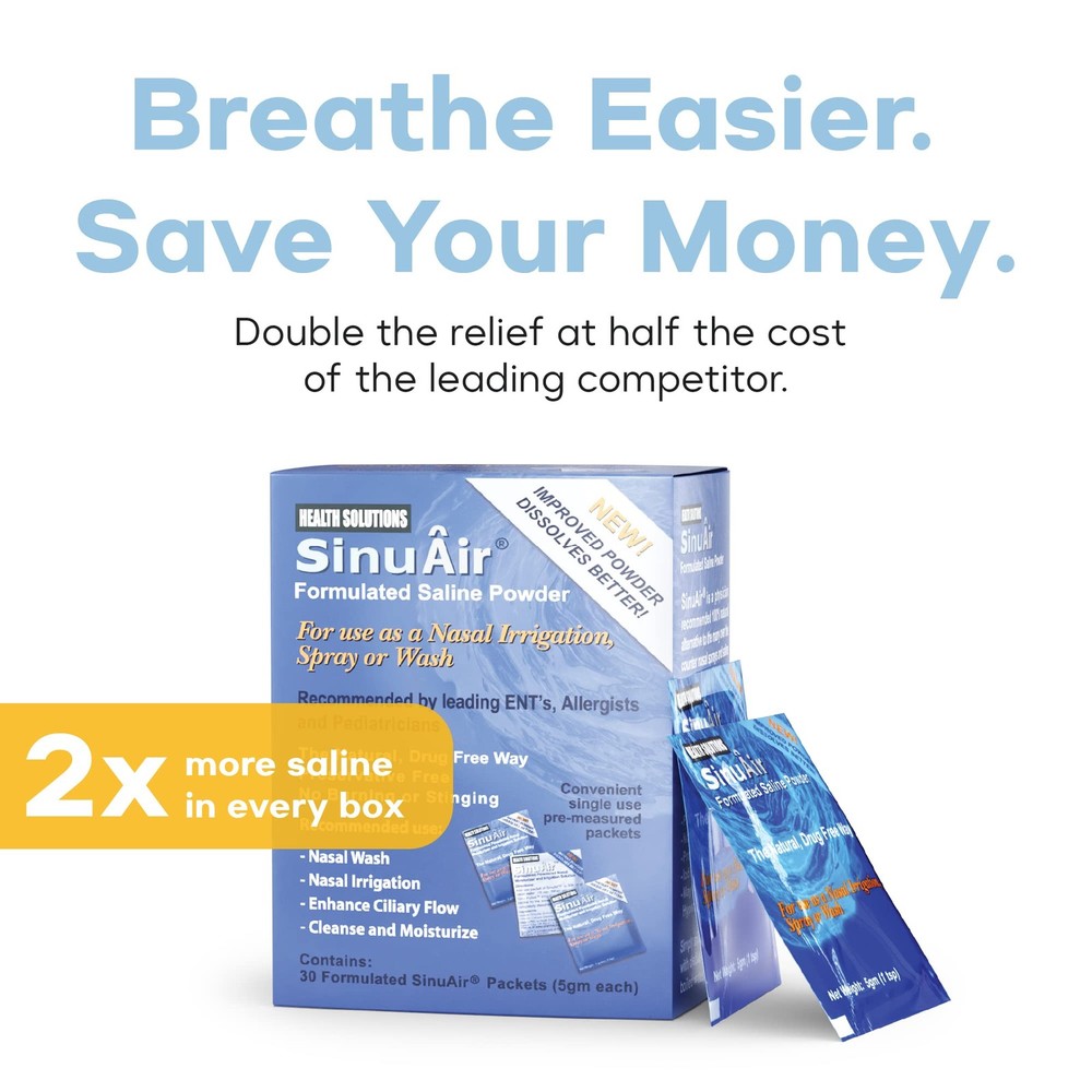 SinuAir Sinus Rinse Salt Solution-Saline Powder for SinuPulse System, Neti Pot