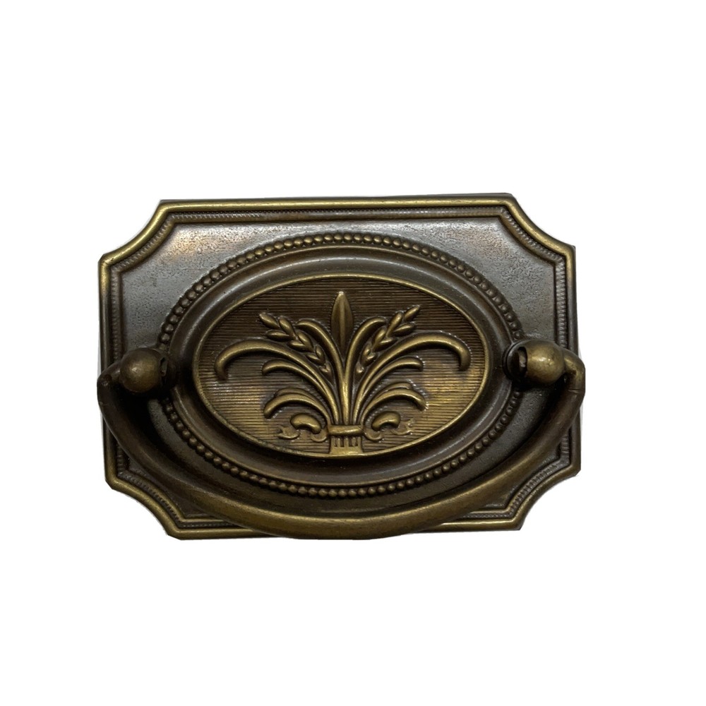 1 VINTAGE ANTIQUE ART DECO  DRAWER PULL BRASS IRON DROP RING RECTANGLE READ