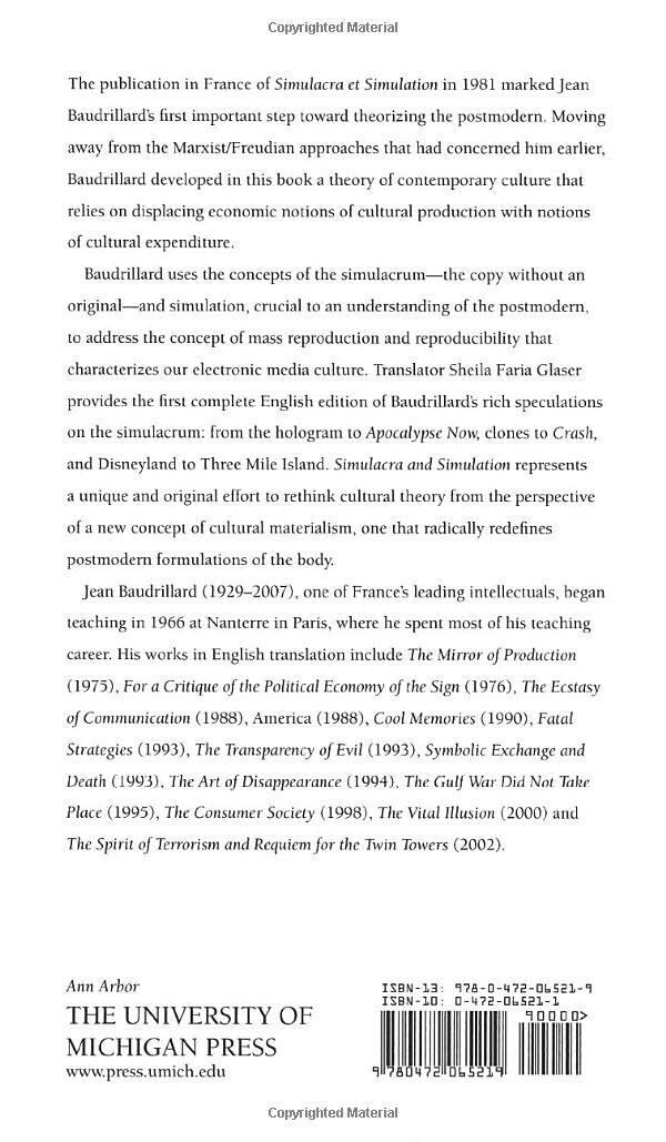 Simulacra and Simulation: The Model and the Method Paperback – 1 January 1994