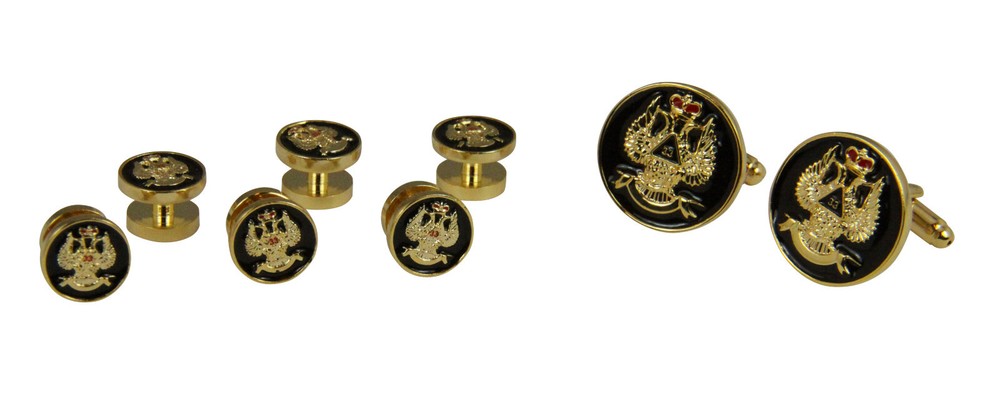 4032016 Scottish Rite 33 Degree Cuff Link Tuxedo Studs Set 33rd Wings Up Masonry