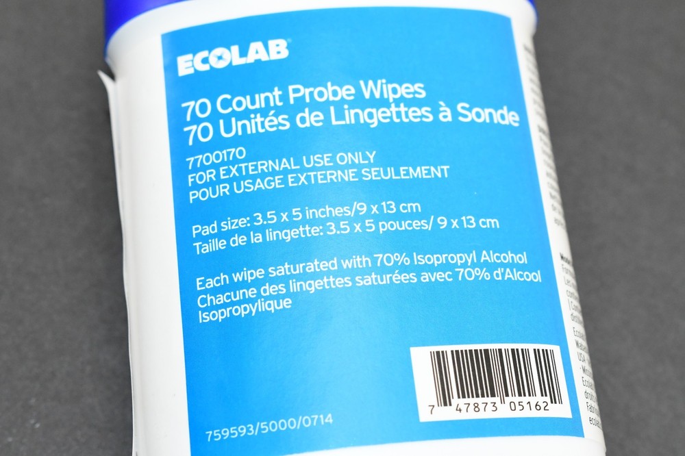 Ecolab Probe Wipes - 70 COUNT - Model PW70 - Thermometer Temperature Sensor