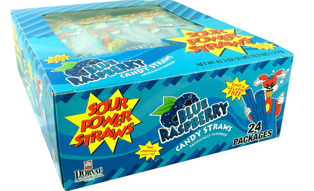 Sour Power Candy Straws, Blue Raspberry, 1.75 Ounce (Pack of 24)
