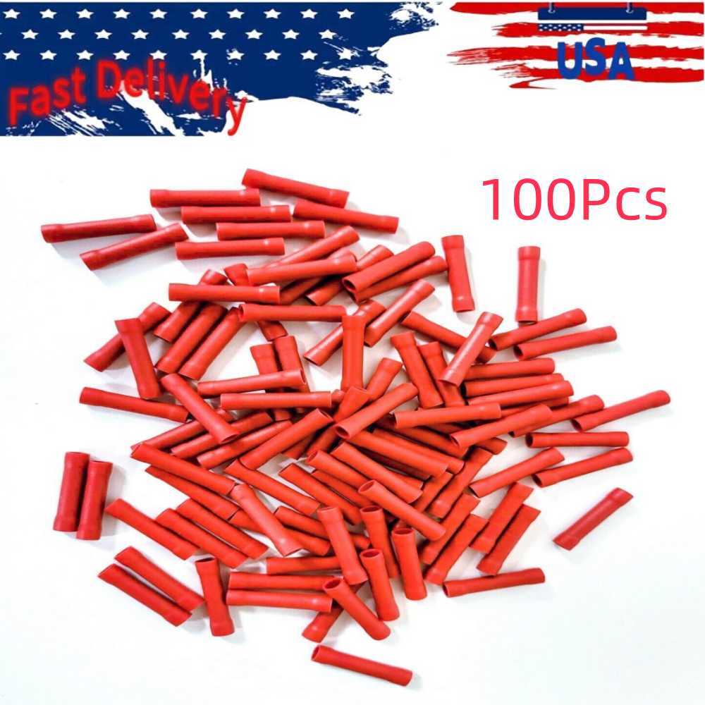 22-18  AWG  Red Wire Butt Crimp Connectors Insulate Vinyl Terminals 100PCS