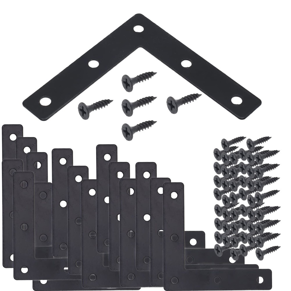 Joyangy 20pcs Black L Flat Shape Braces Corner Bracket, 80x80 mm,