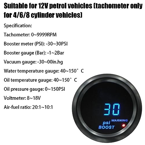 Car Digital Universal Meter Kit, 2" 52mm & Blue LED Light Boost Gauge PSI