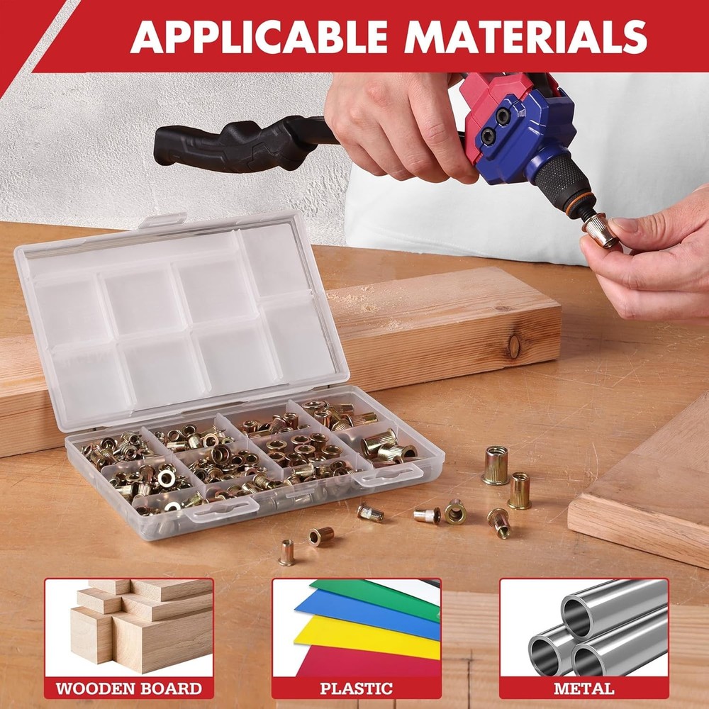 Arrow 200PC Rivet Nut Kit SAE Rivnut Assortment FlatHead Threaded Insert Nutsert
