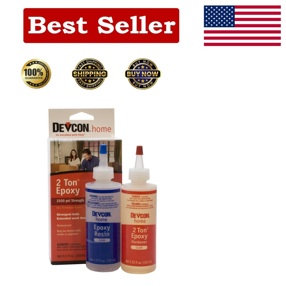 Devcon 2 Ton Epoxy Adhesive, 4.25 oz, Water-Resistant & Clear-Drying, 2 Bottles