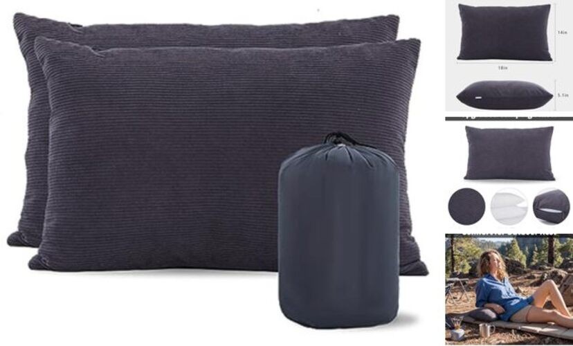 Camping Pillows 2 Pack, Compressible Camp Pillow with Medium-2 Pack Grey