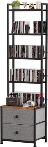 CD Storage Rack with Drawer, 5-Tier DVD Organizer Shelf w/Adjustable Book