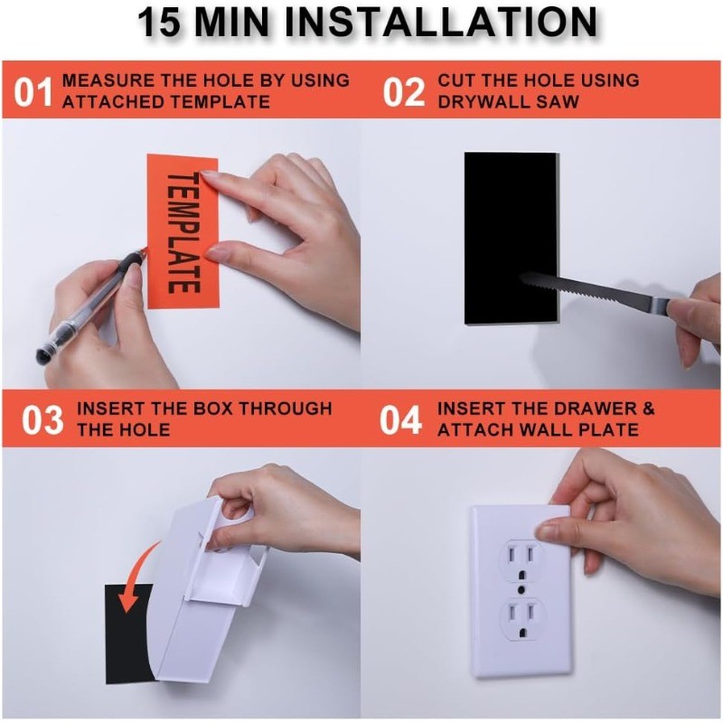4Pcs Wall Safe Hidden Electrical Outlet Security Safe W/Key Mini Vault Secret