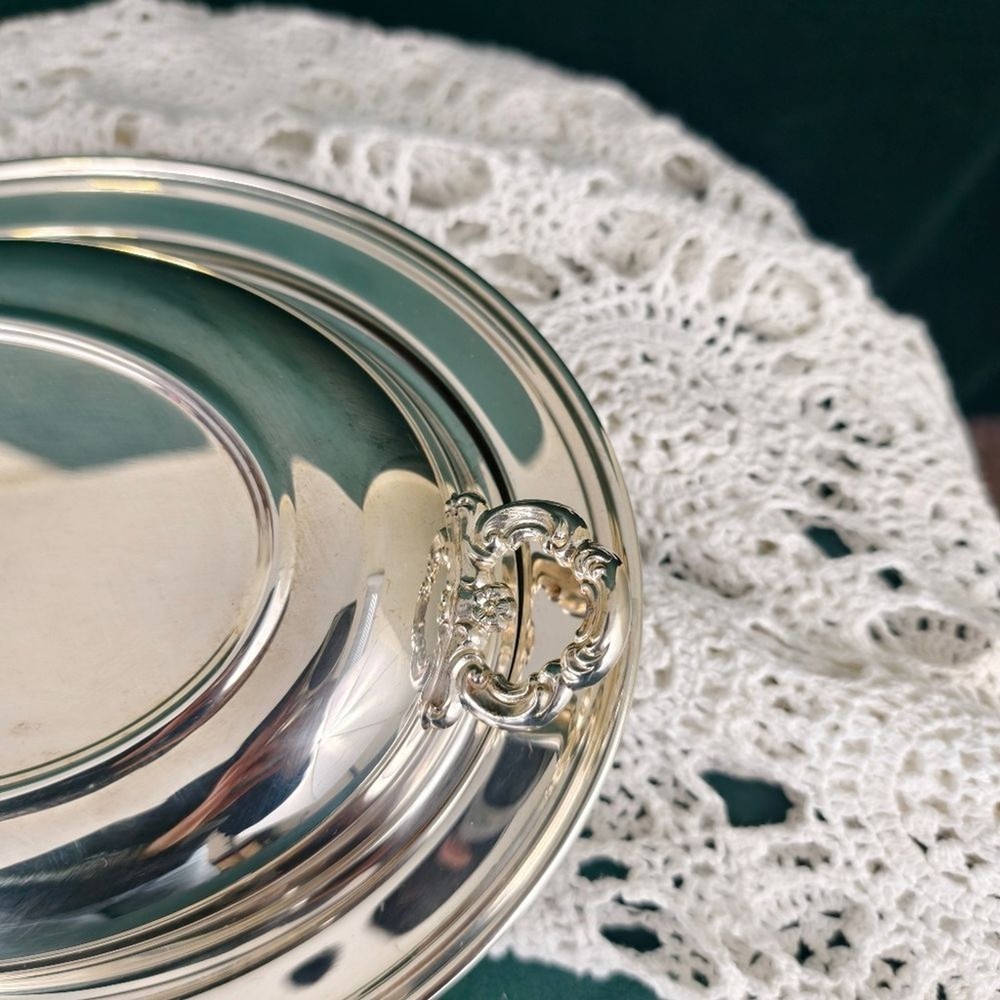 Vintage Elegant Silver Oval Serving Dish with Glass Dish