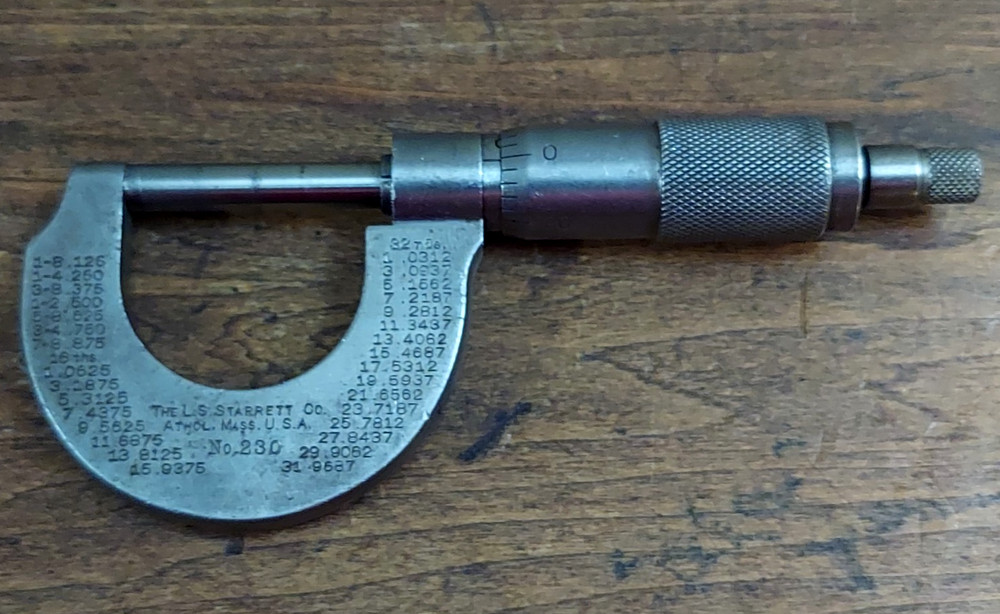 Vintage Starrett No. 230 Outside Micrometer  0-1" Range