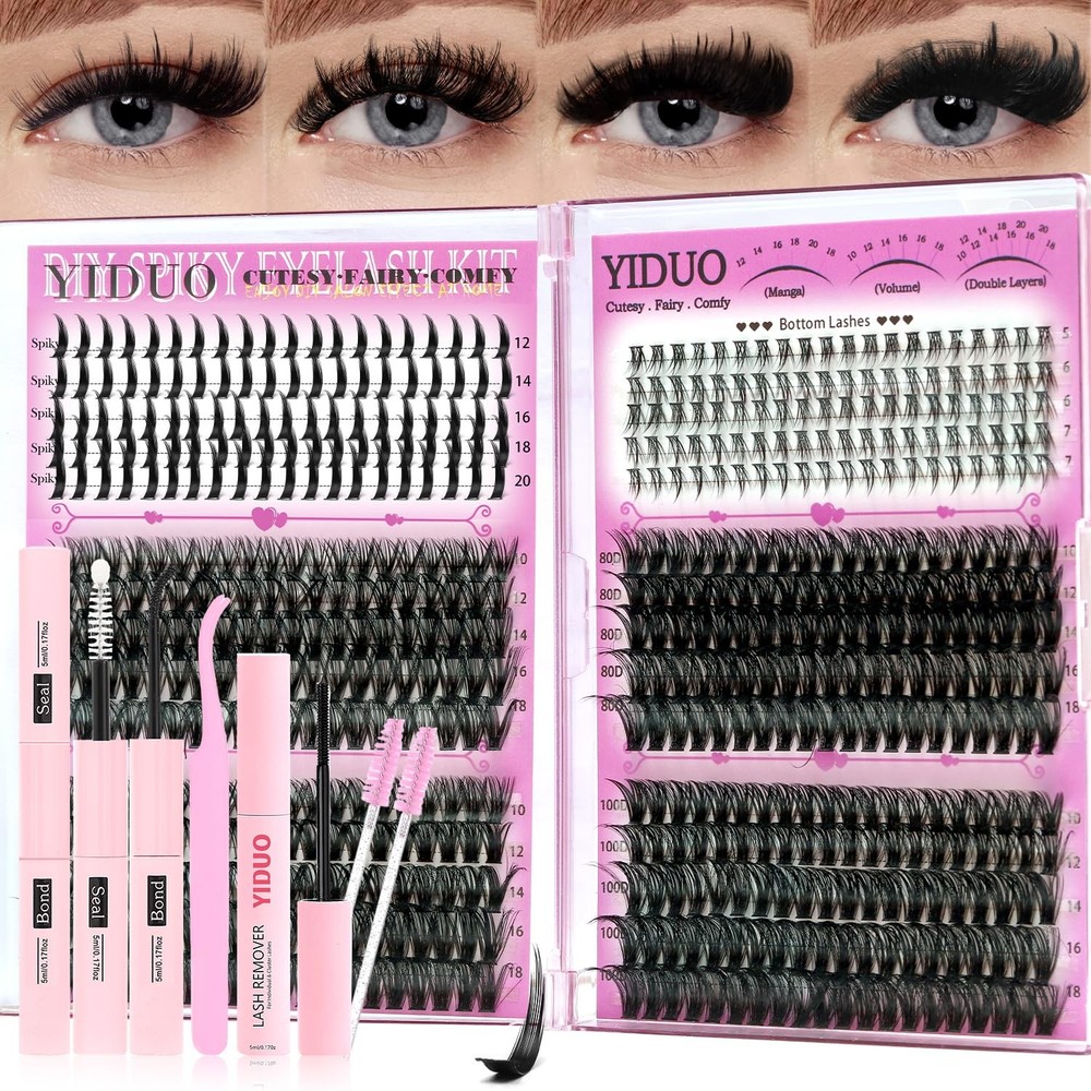 Lash Clusters Kit with Spikes+Bottom Lashes Extensions 40D+60D+80D+100D Wispy...