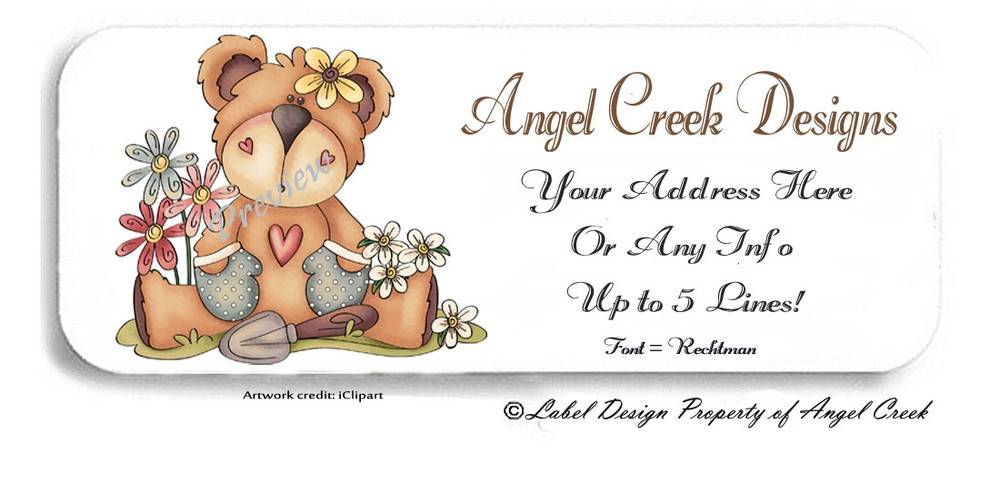 Country Prim Spring Flowers Garden Daisy Bear Personalized Return Address Labels