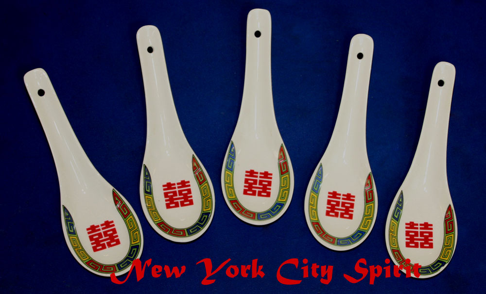 Ceramic Soup Spoon Double Happiness, Set/5pcs
