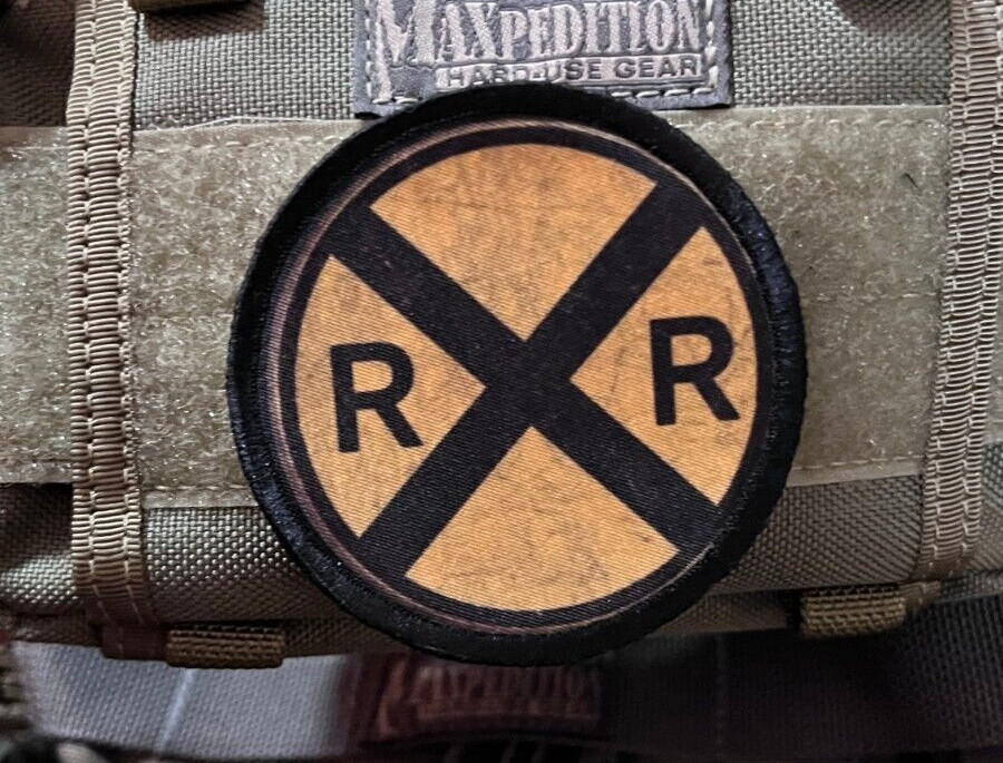 Distressed RXR Railroad Crossing Morale Patch Tactical Military USA