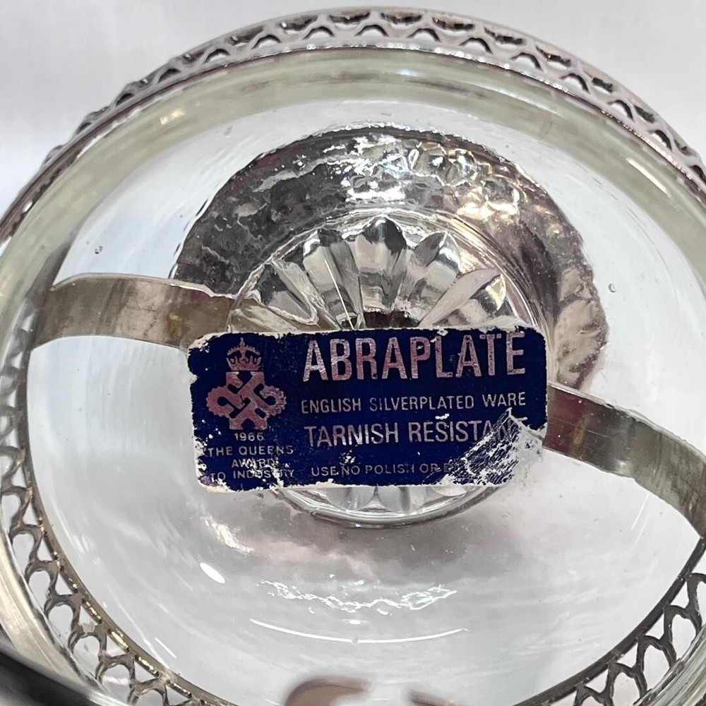 VTG 1956 Silverplate Sugar Server ABRAplate Glass Insert England 3.5"Dia x4.5"H