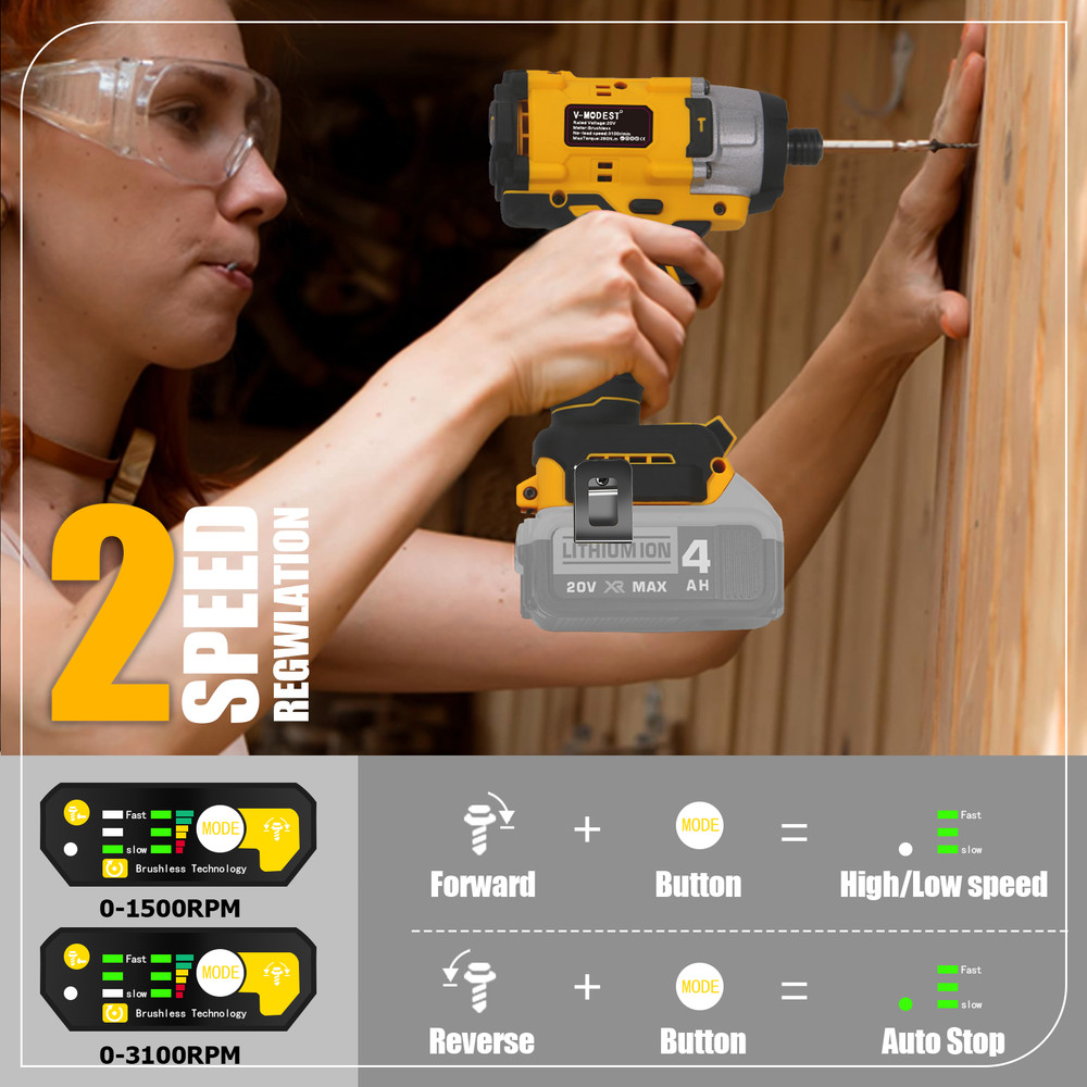For Dewalt 20V MAX Battery Brushless Cordless 1/4" Hex Impact Driver Compact