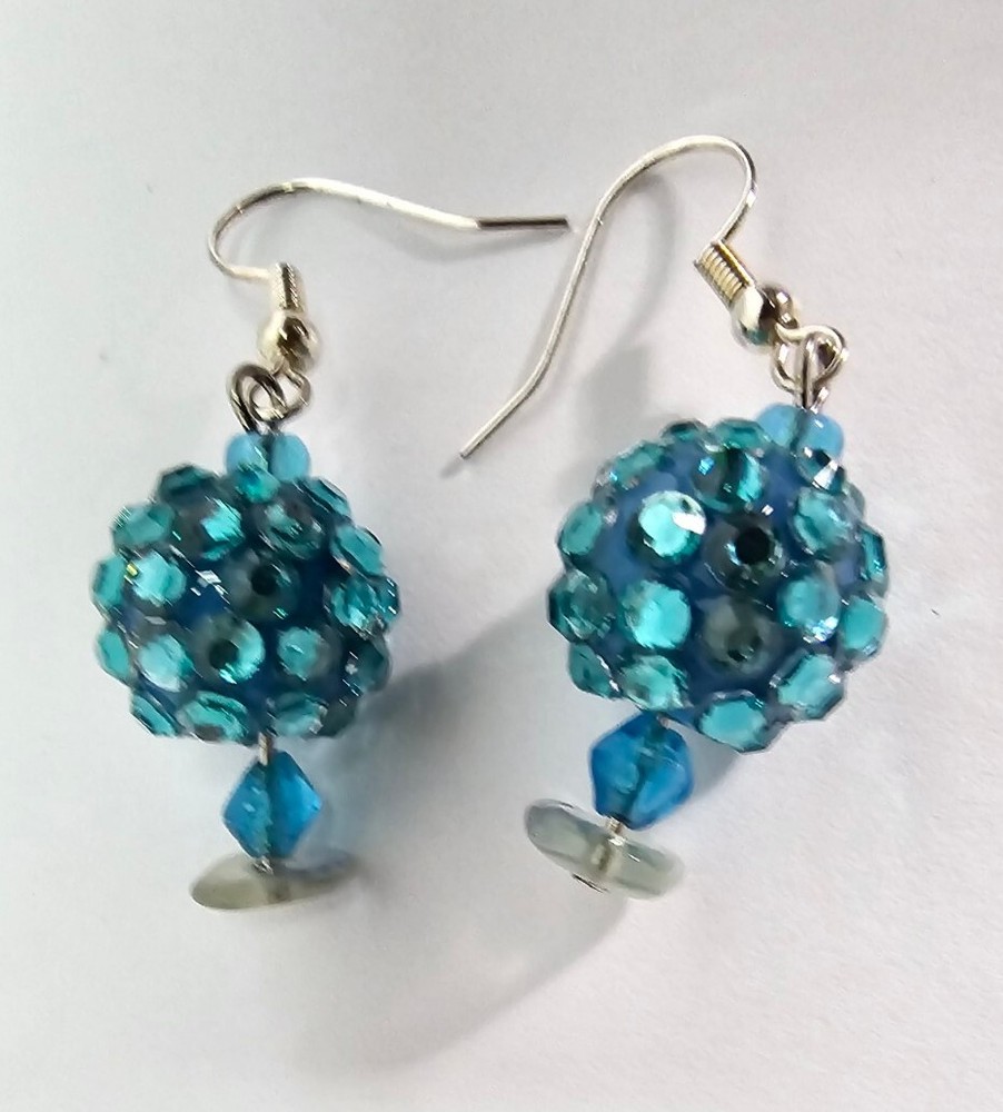 Earrings, Handcrafted, Blue beads, Dangle, Pierced