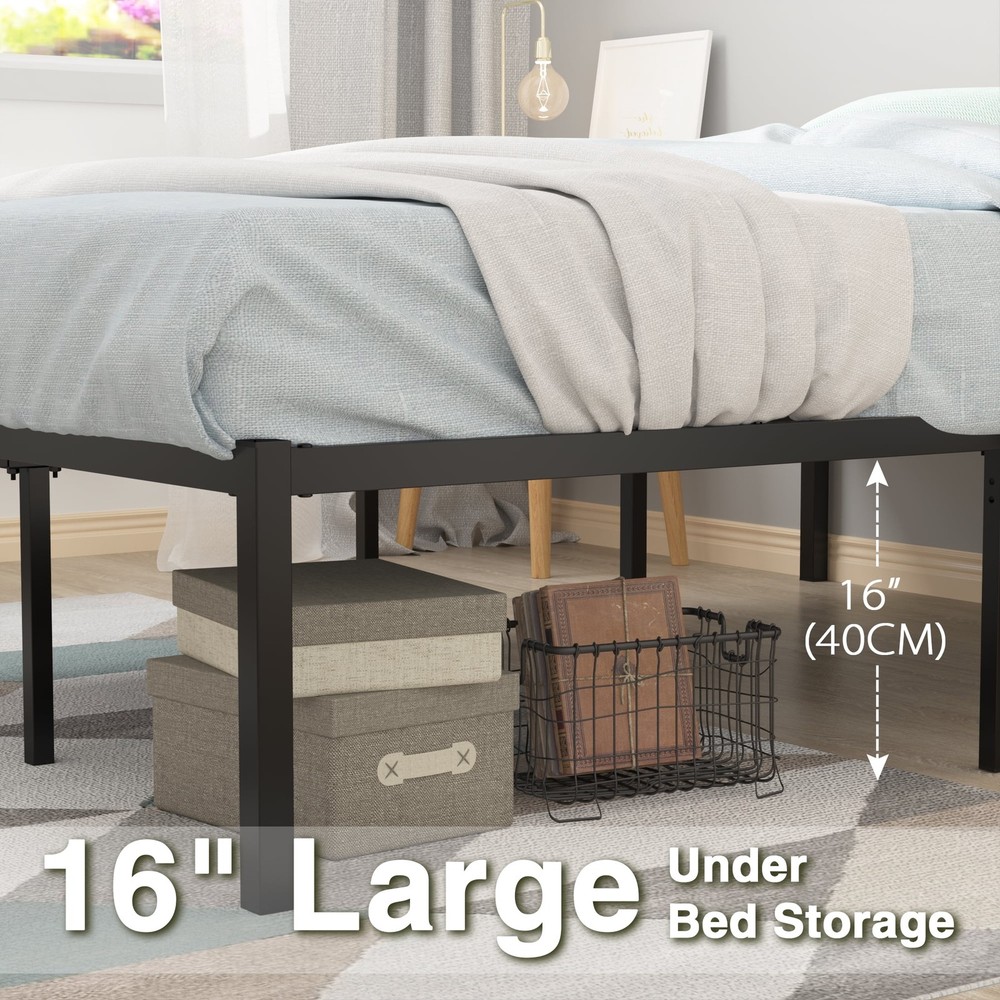 16 Inch Twin Solid Metal Platform Bed Frame W/ Under-Bed Storage Kids Teens