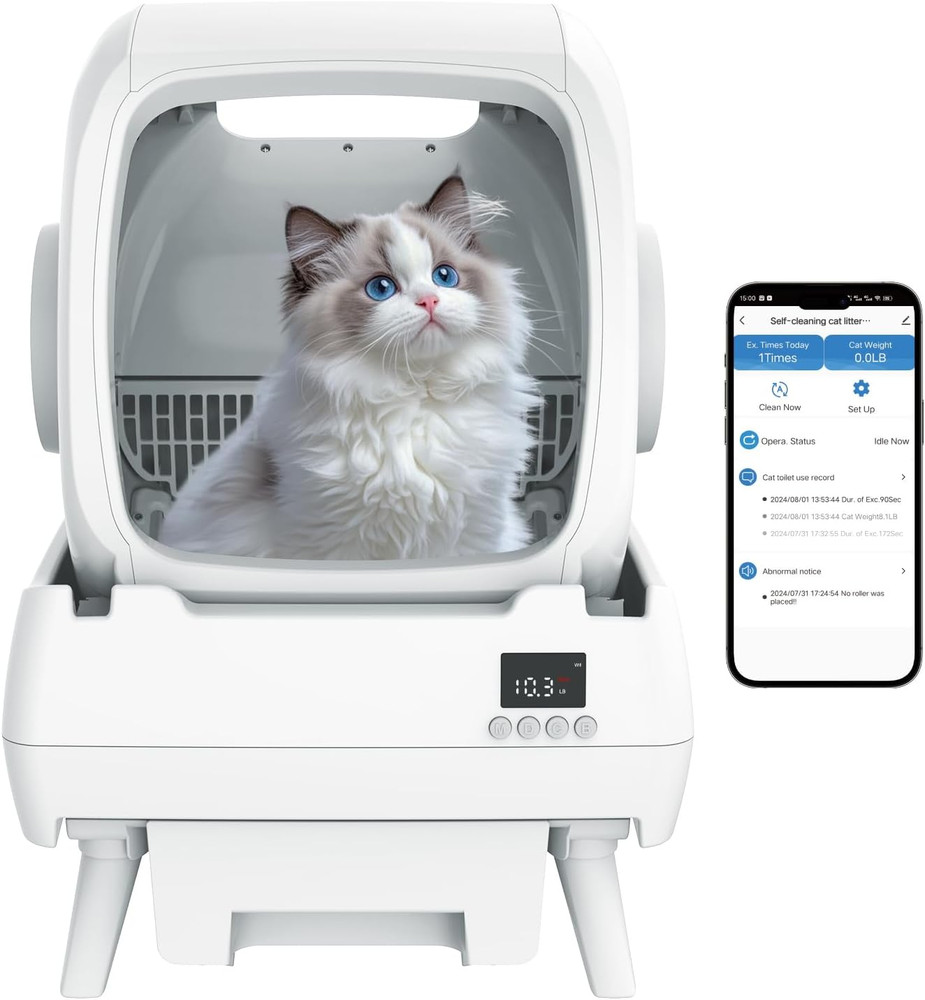 Automatic Cat Litter Box Self Cleaning - App Control, Cat Toilet Records, Suitab