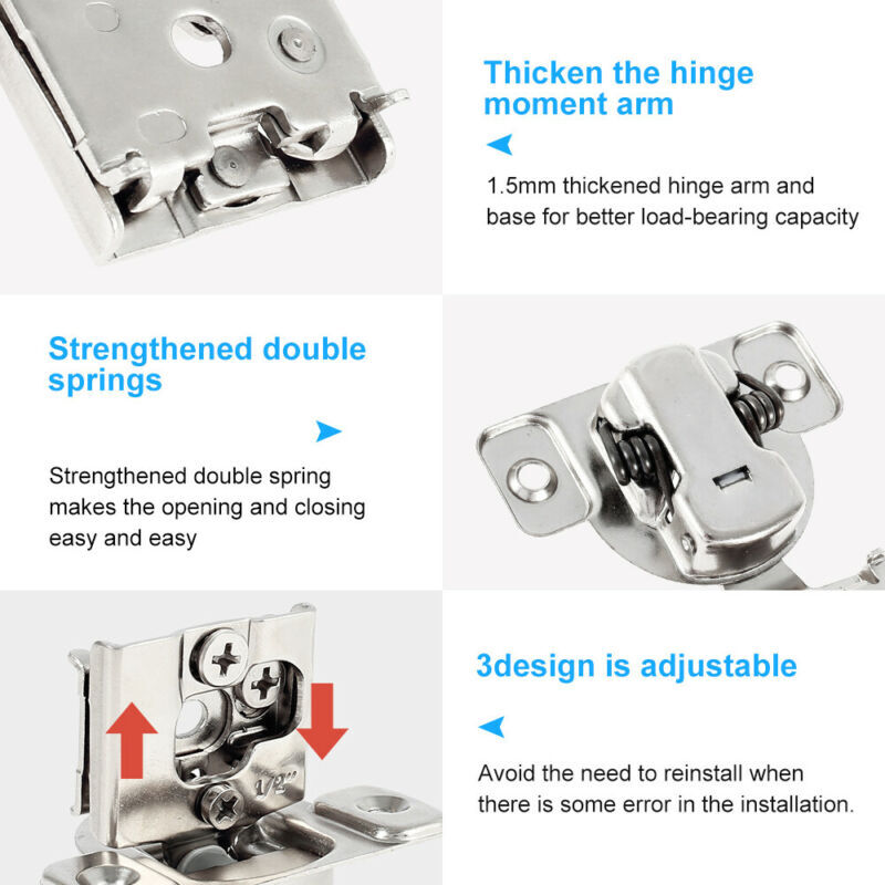 10Pcs 1/2" Overlay Soft Close Hinge Face Frame 105° Compact Cabinet Hinges